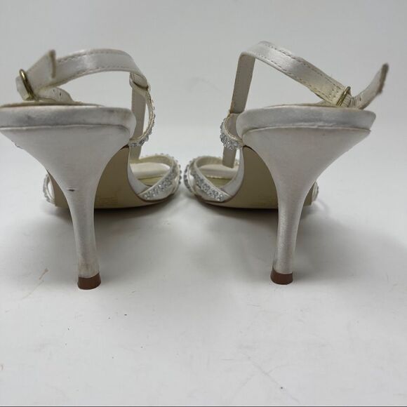 Cause & Effect Sandals Satin Rhinestones Bridal Wedding Strappy Women's 7 - Picture 6 of 10